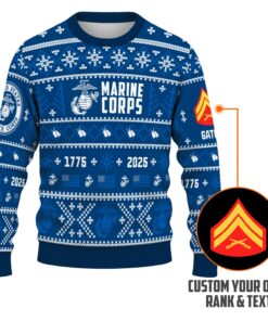 Custom Ranks And Text USMC Ugly Christmas Sweater for Women Men KAUST01