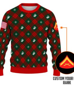 Custom Ranks USMC Ugly Christmas Sweater for Women Men KRUST08