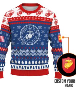 Custom Ranks USMC Ugly Christmas Sweater for Women Men KRUST04