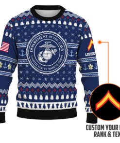 Custom Ranks And Text USMC Ugly Christmas Sweater for Women Men KRUST01